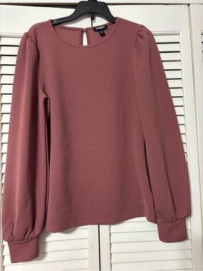 Express Dusty Rose Textured Long Sleeve Blouse